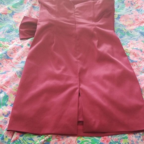 Satin maroon dark red strapless dress with bow - Picture 5 of 8